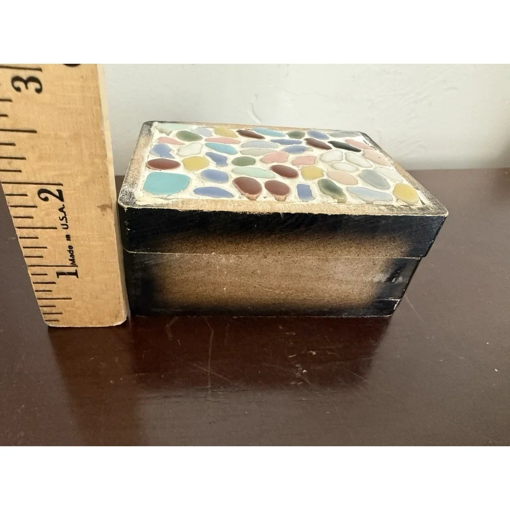 Vintage MCM Mosaic Tile and Wood Trinket Box, Keepsake Box